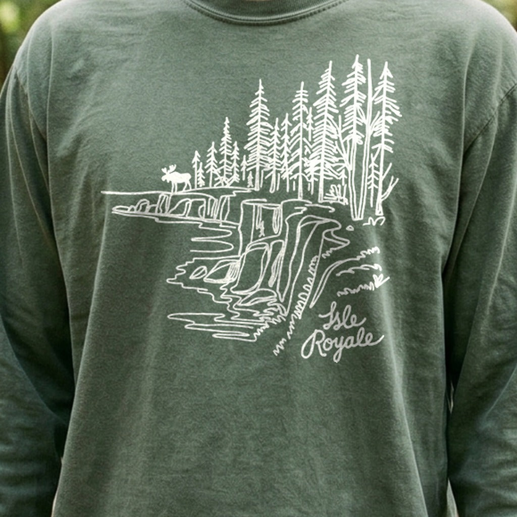 Isle Royale Line Drawing Cotton Long Sleeve