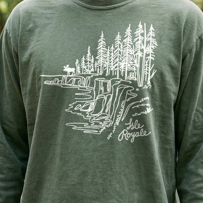 Isle Royale Line Drawing Cotton Long Sleeve