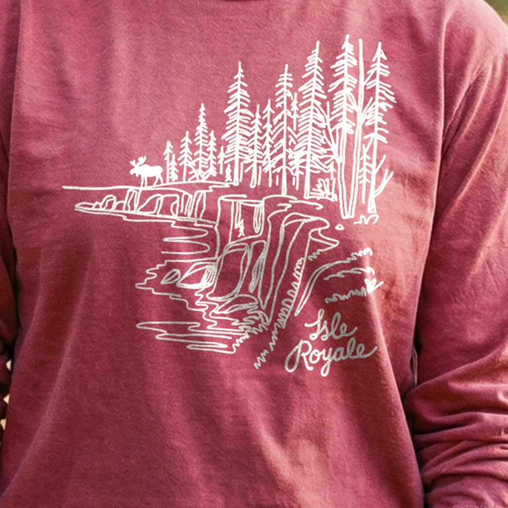 Isle Royale Line Drawing Cotton Long Sleeve