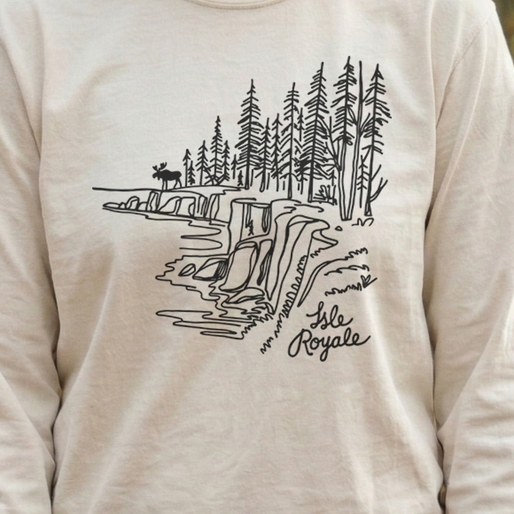 Isle Royale Line Drawing Cotton Long Sleeve