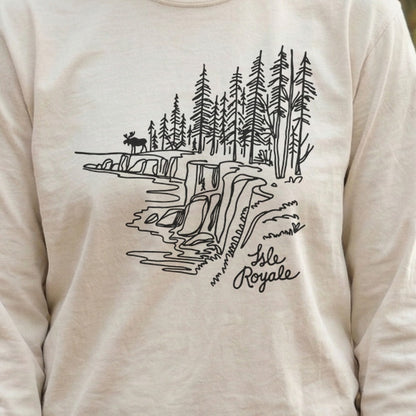 Isle Royale Line Drawing Cotton Long Sleeve