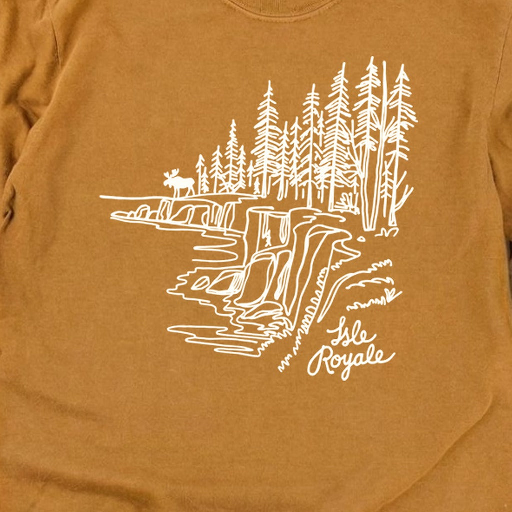 Isle Royale Line Drawing Cotton Long Sleeve