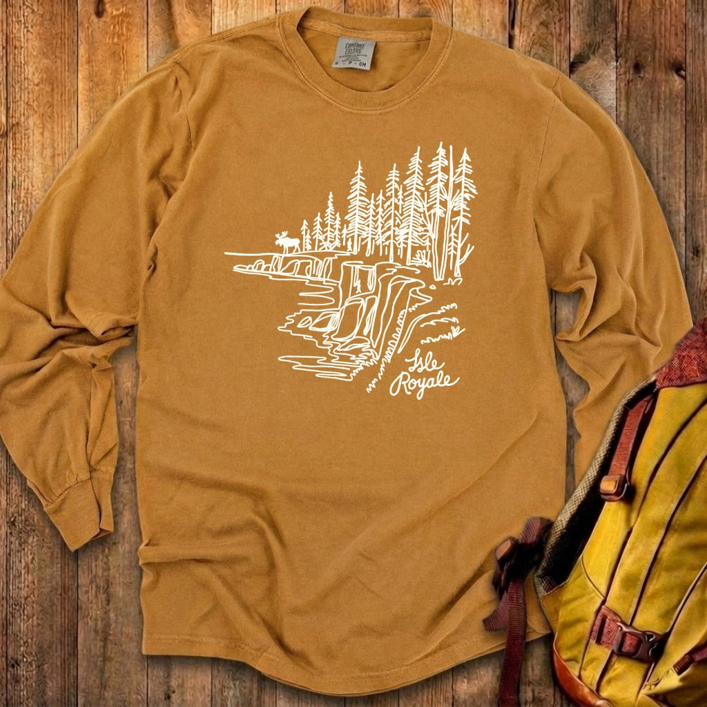 Isle Royale Line Drawing Cotton Long Sleeve