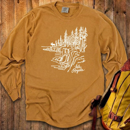 Isle Royale Line Drawing Cotton Long Sleeve