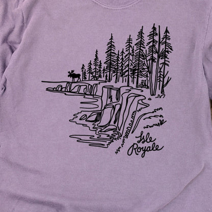 Isle Royale Line Drawing Cotton Long Sleeve