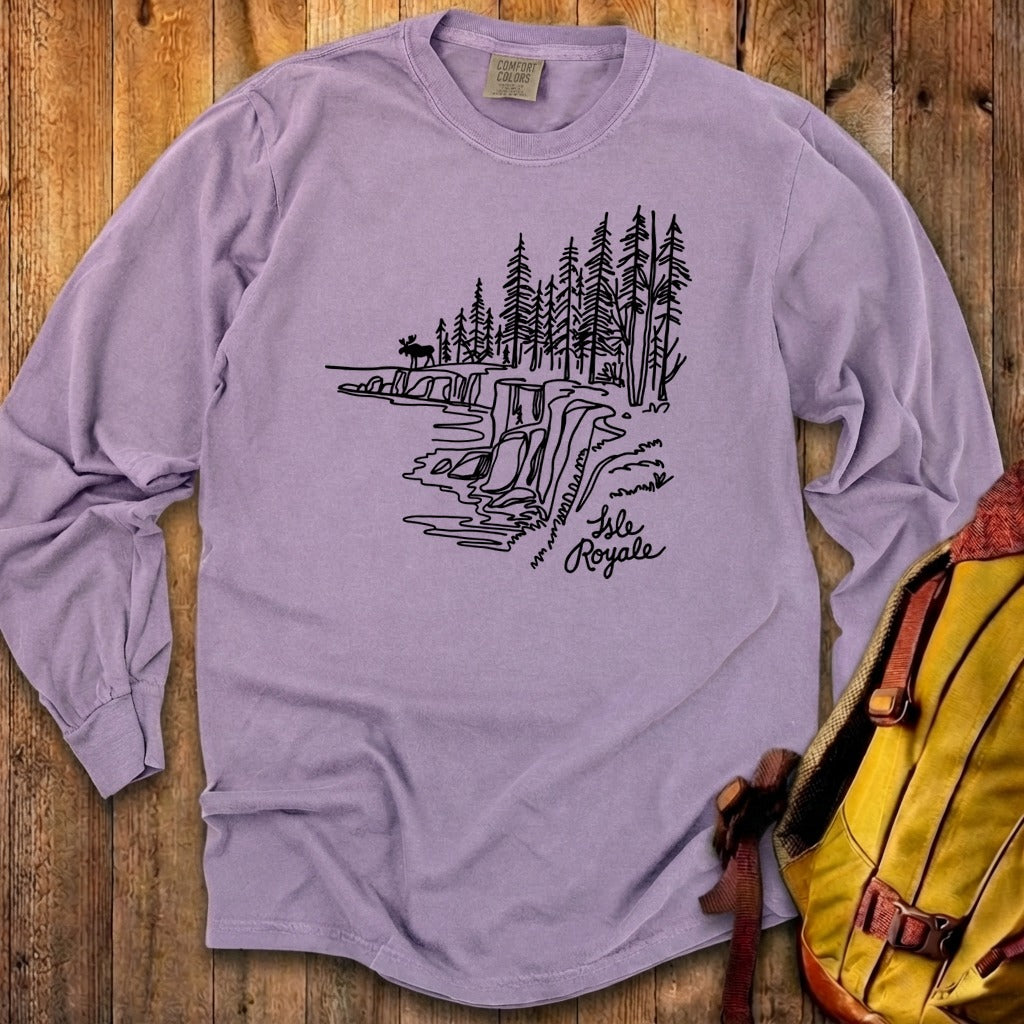 Isle Royale Line Drawing Cotton Long Sleeve