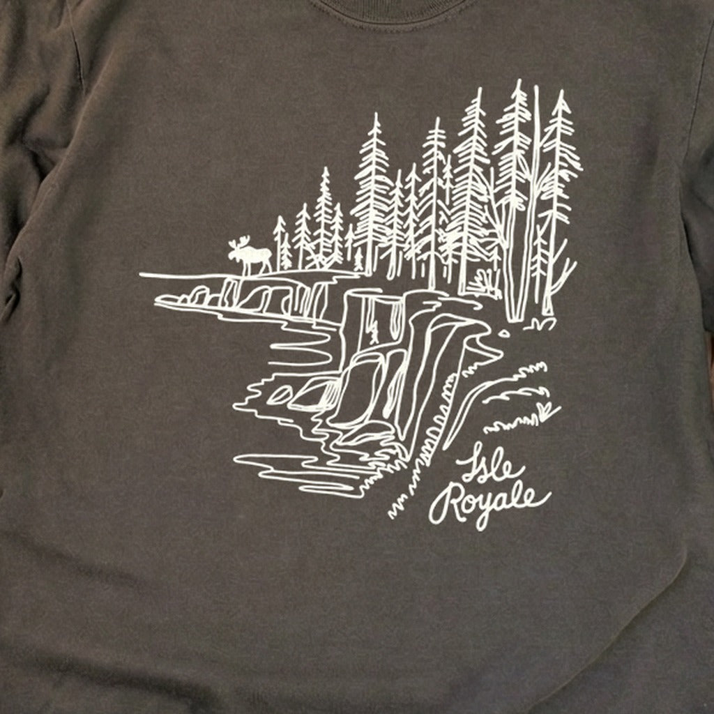 Isle Royale Line Drawing Cotton Long Sleeve