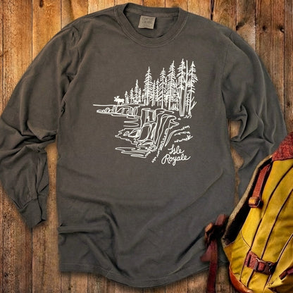 Isle Royale Line Drawing Cotton Long Sleeve
