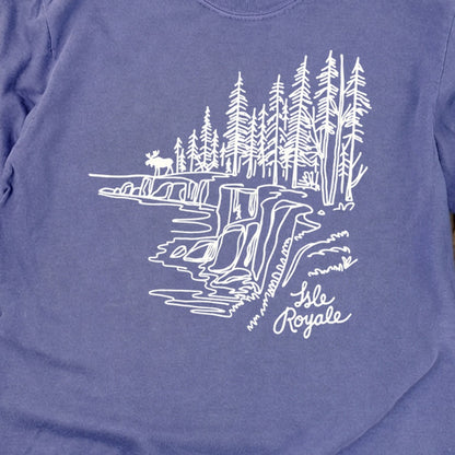 Isle Royale Line Drawing Cotton Long Sleeve