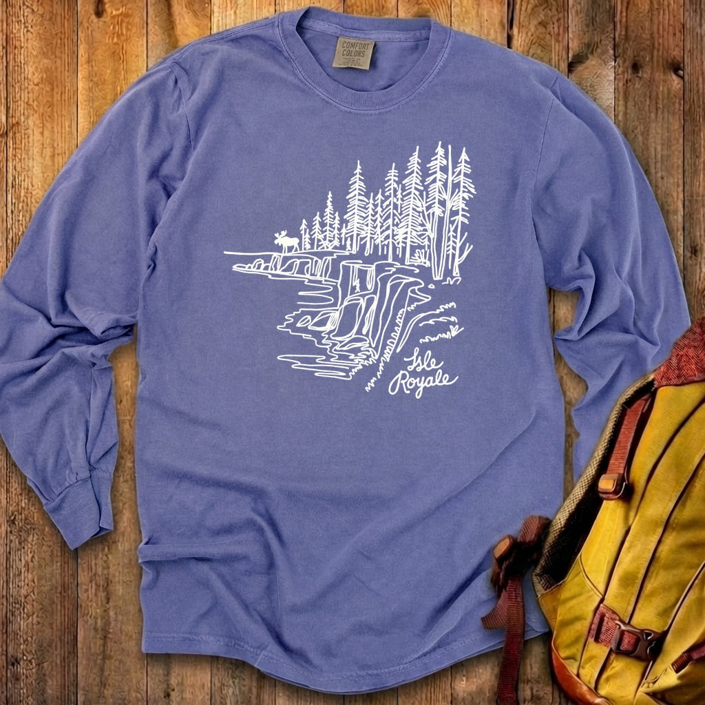 Isle Royale Line Drawing Cotton Long Sleeve