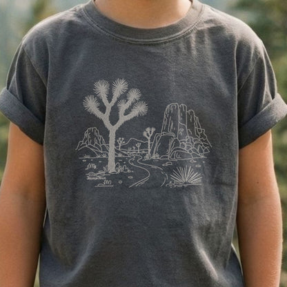 Joshua Tree Line Drawing Kids Cotton T-Shirt