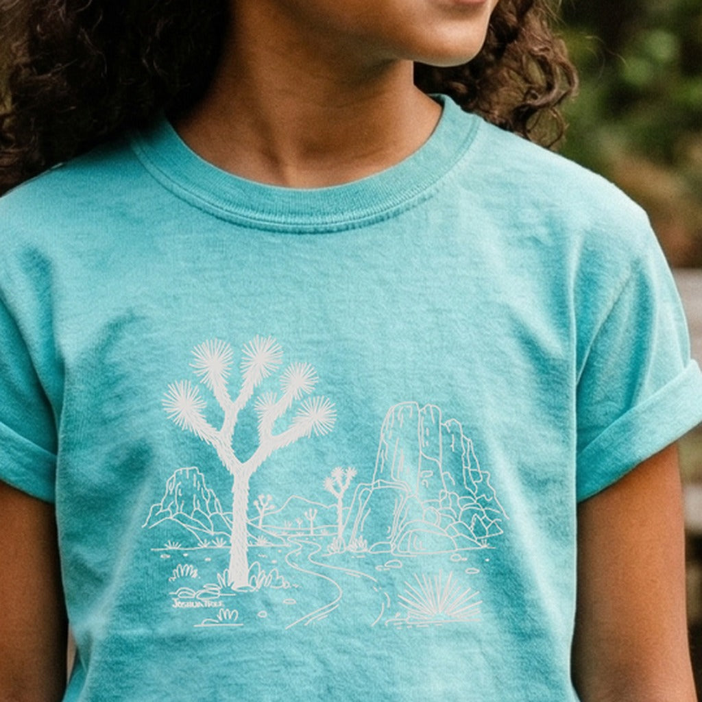 Joshua Tree Line Drawing Kids Cotton T-Shirt