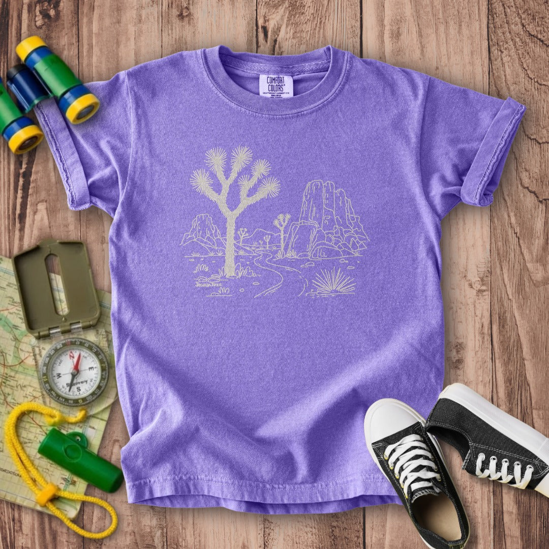 Joshua Tree Line Drawing Kids Cotton T-Shirt