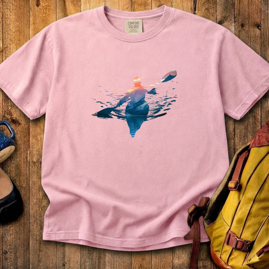 Kayak Mountain Silhouette Cotton T-Shirt