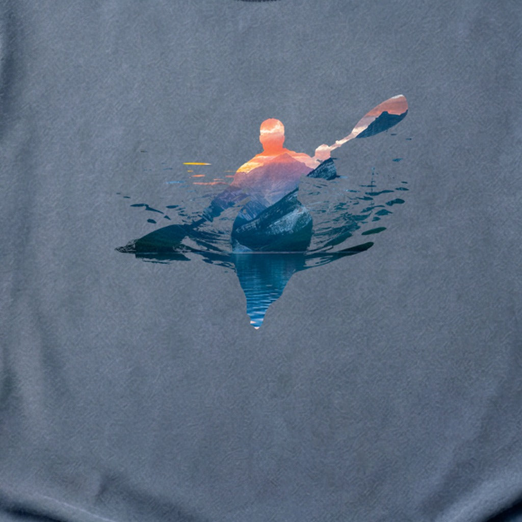Kayak Mountain Silhouette Cotton T-Shirt