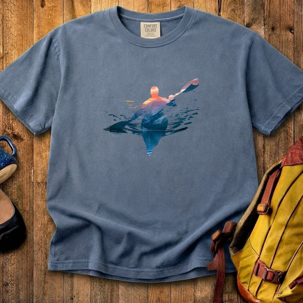 Kayak Mountain Silhouette Cotton T-Shirt