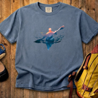 Kayak Mountain Silhouette Cotton T-Shirt
