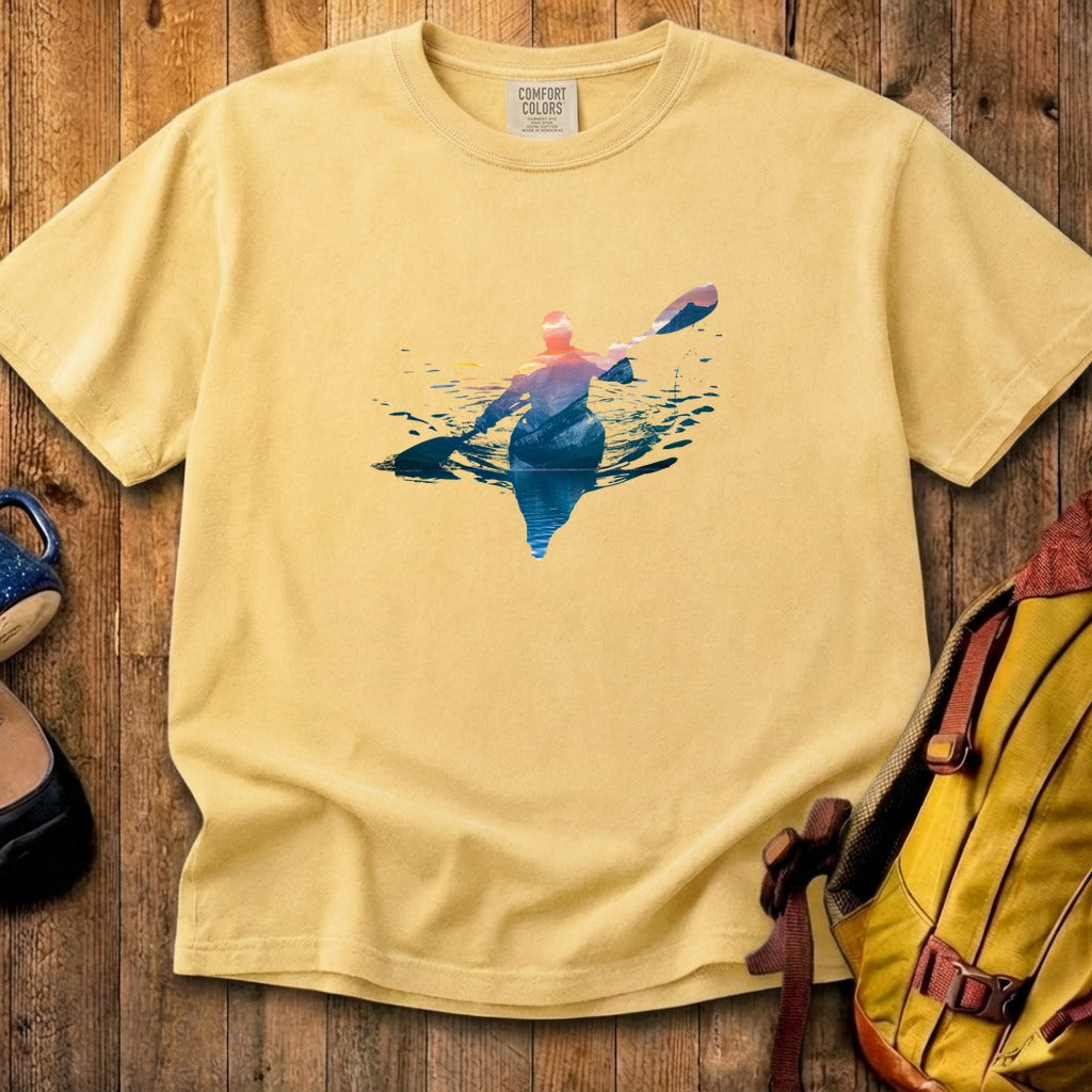 Kayak Mountain Silhouette Cotton T-Shirt