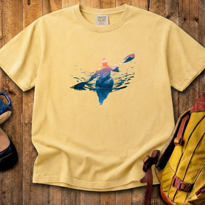 Kayak Mountain Silhouette Cotton T-Shirt
