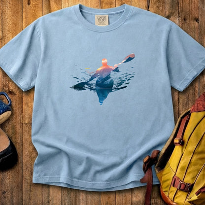 Kayak Mountain Silhouette Cotton T-Shirt