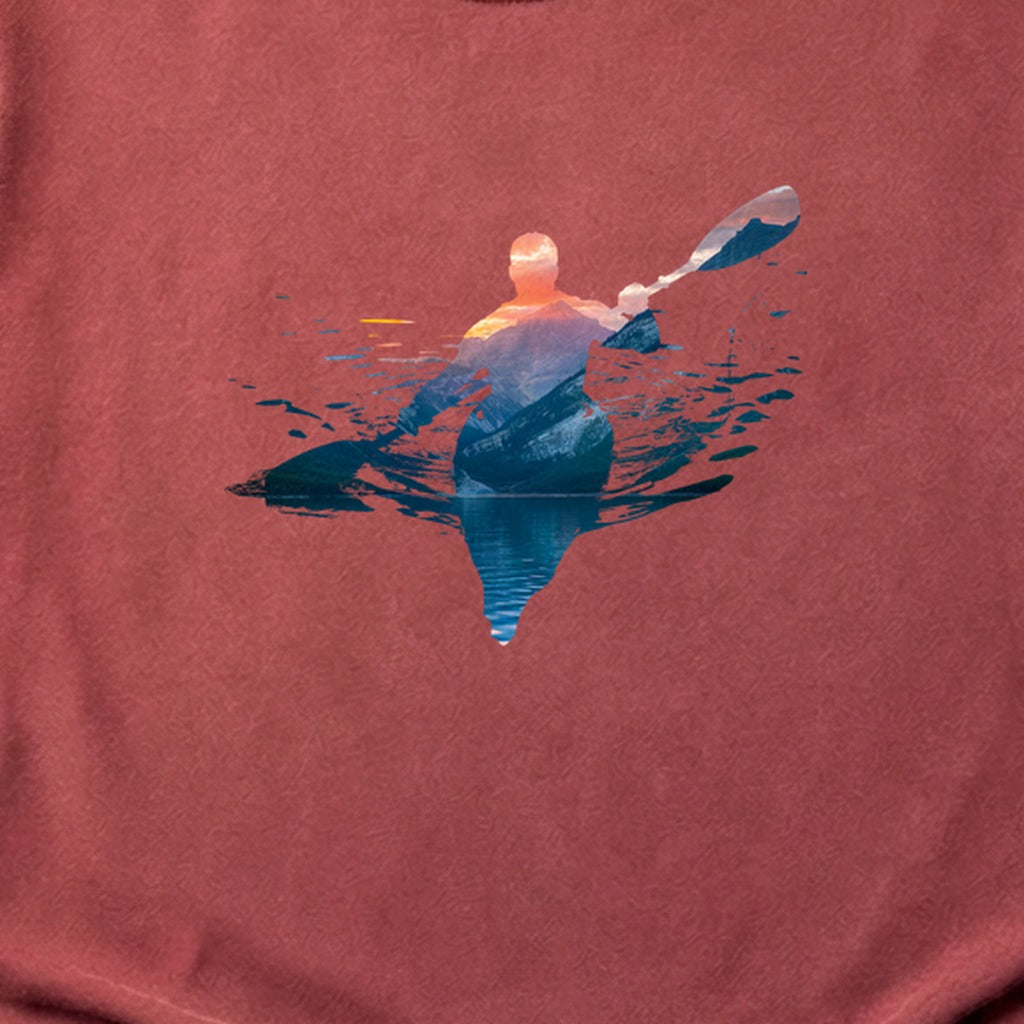 Kayak Mountain Silhouette Cotton T-Shirt