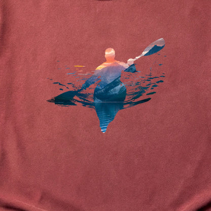 Kayak Mountain Silhouette Cotton T-Shirt