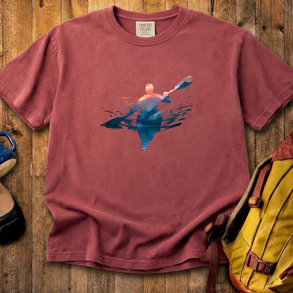 Kayak Mountain Silhouette Cotton T-Shirt