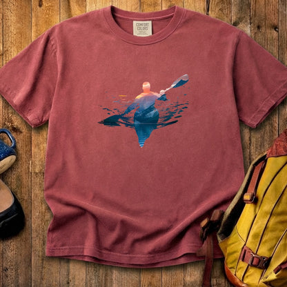 Kayak Mountain Silhouette Cotton T-Shirt