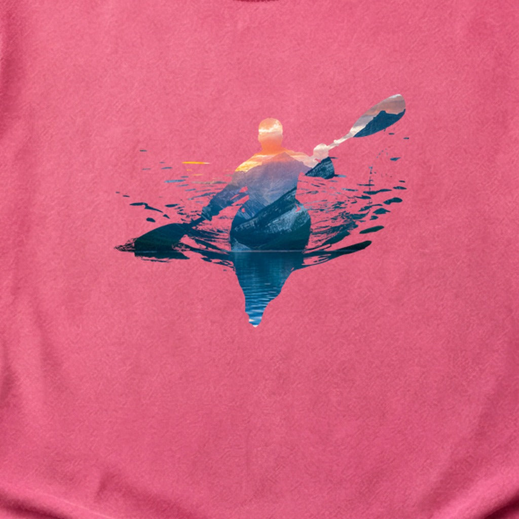 Kayak Mountain Silhouette Cotton T-Shirt