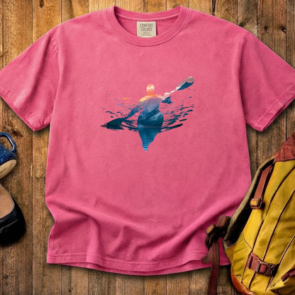 Kayak Mountain Silhouette Cotton T-Shirt