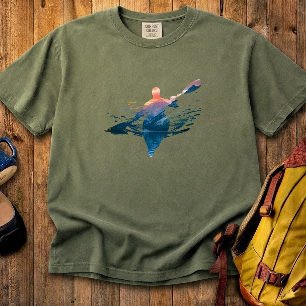 Kayak Mountain Silhouette Cotton T-Shirt