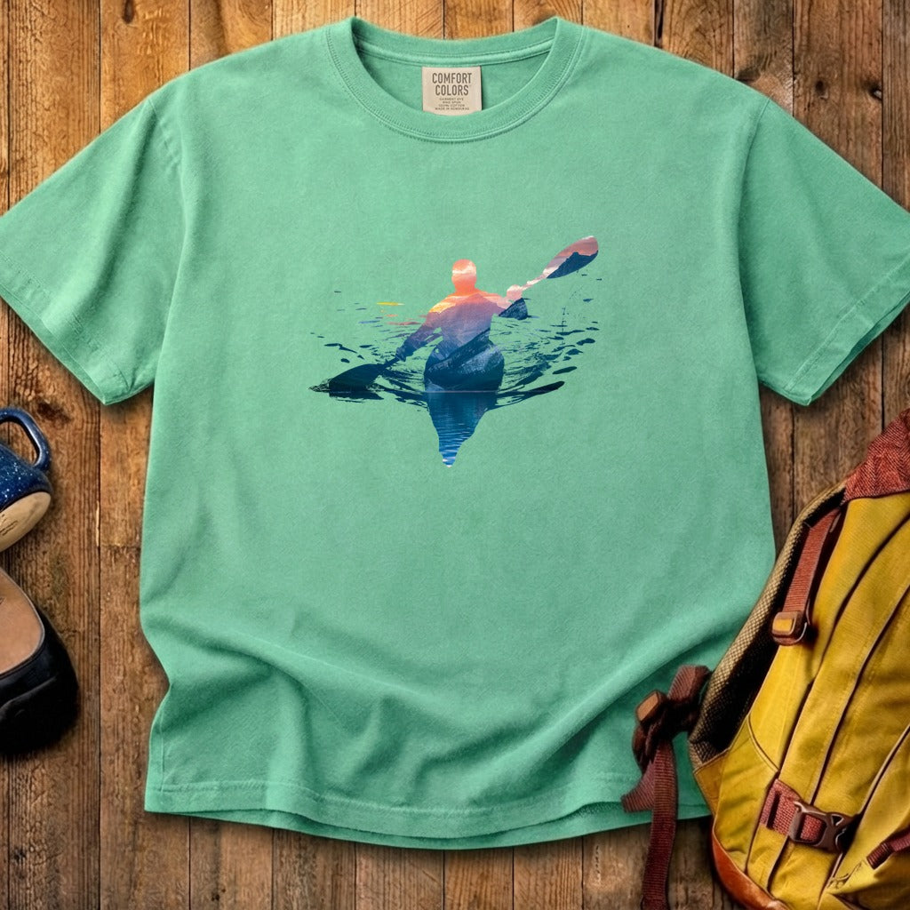 Kayak Mountain Silhouette Cotton T-Shirt
