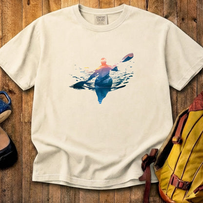 Kayak Mountain Silhouette Cotton T-Shirt