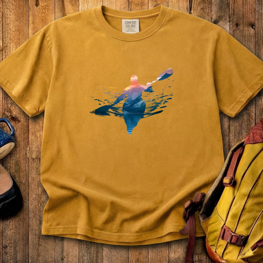 Kayak Mountain Silhouette Cotton T-Shirt