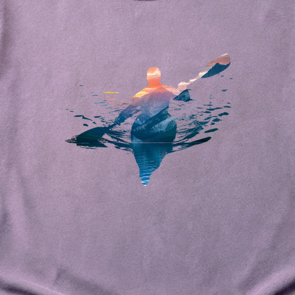 Kayak Mountain Silhouette Cotton T-Shirt
