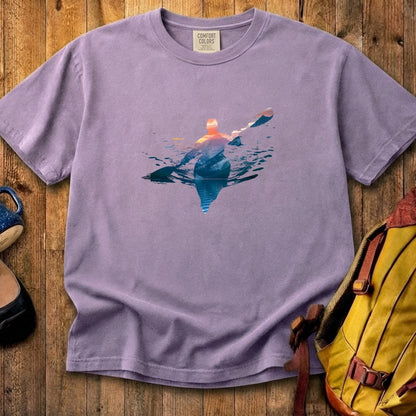 Kayak Mountain Silhouette Cotton T-Shirt
