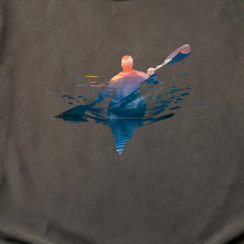 Kayak Mountain Silhouette Cotton T-Shirt
