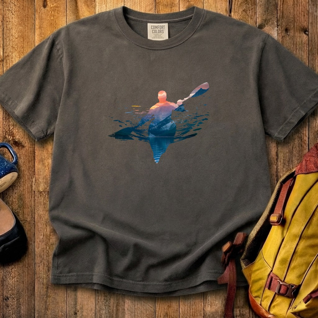 Kayak Mountain Silhouette Cotton T-Shirt