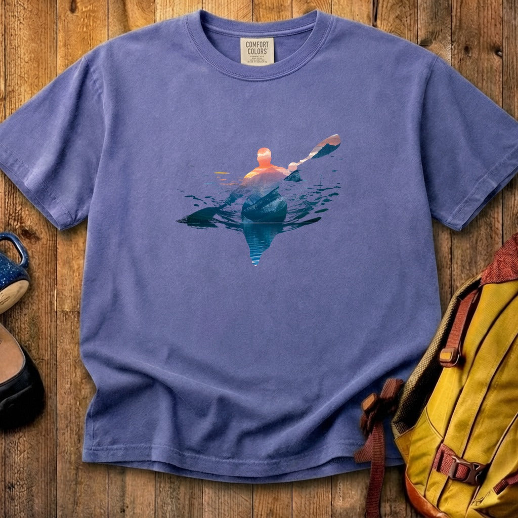 Kayak Mountain Silhouette Cotton T-Shirt