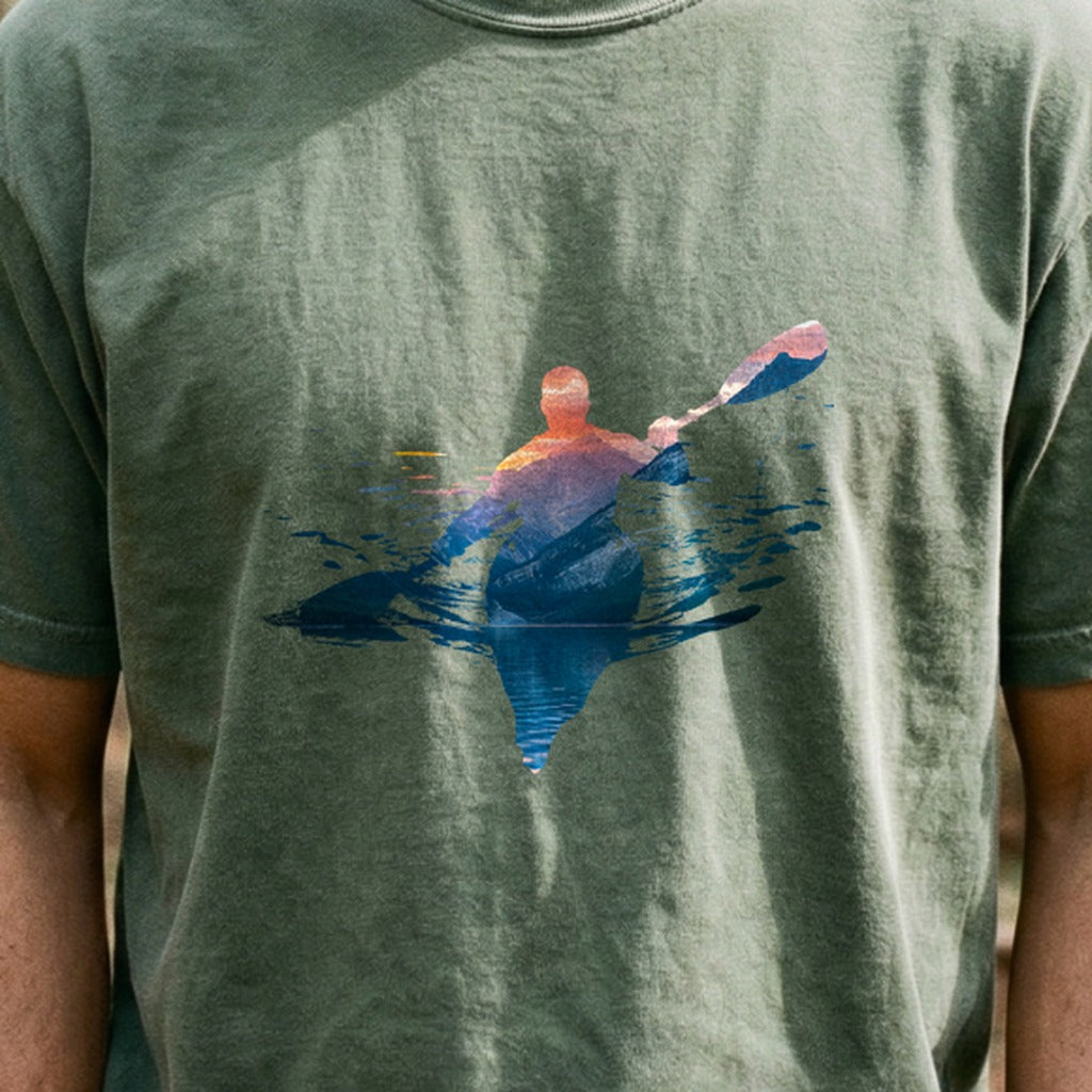 Kayak Mountain Silhouette Cotton T-Shirt