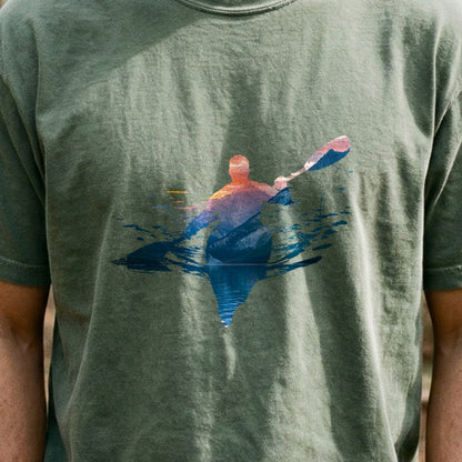 Kayak Mountain Silhouette Cotton T-Shirt