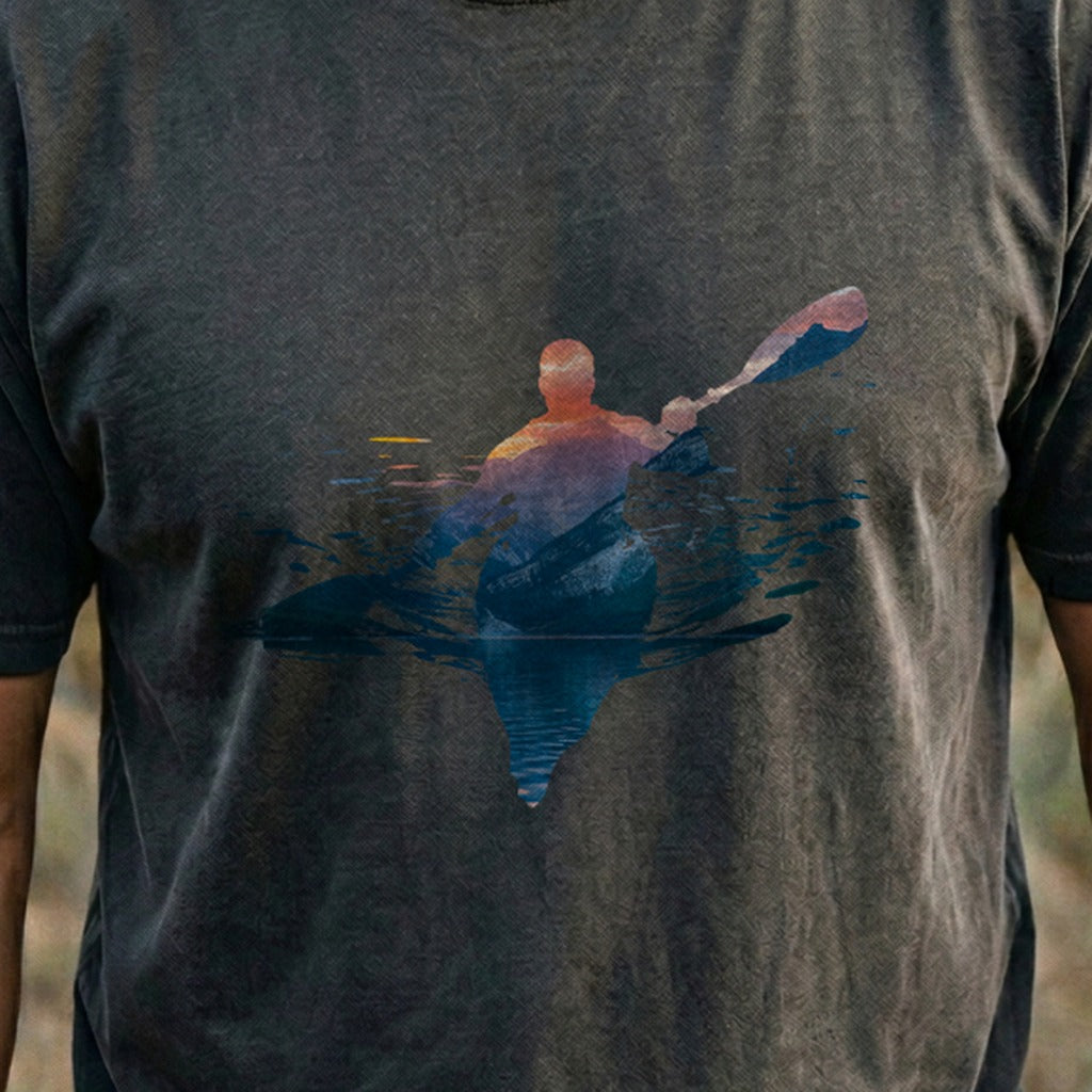 Kayak Mountain Silhouette Cotton T-Shirt