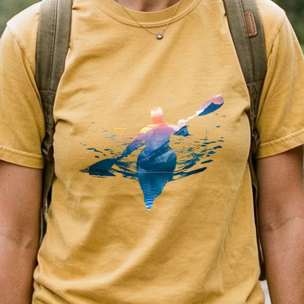 Kayak Mountain Silhouette Cotton T-Shirt