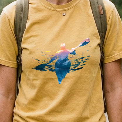 Kayak Mountain Silhouette Cotton T-Shirt
