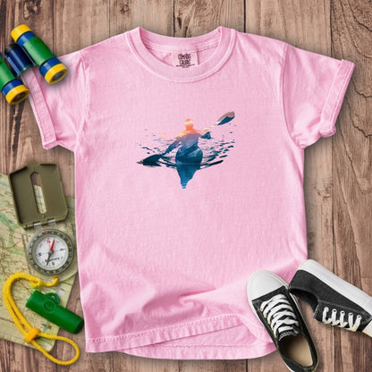 Kayak Mountain Silhouette Kids Cotton T-Shirt