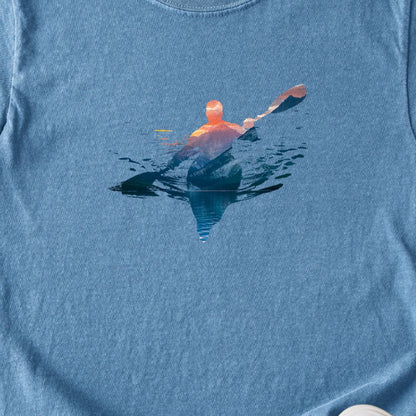 Kayak Mountain Silhouette Kids Cotton T-Shirt