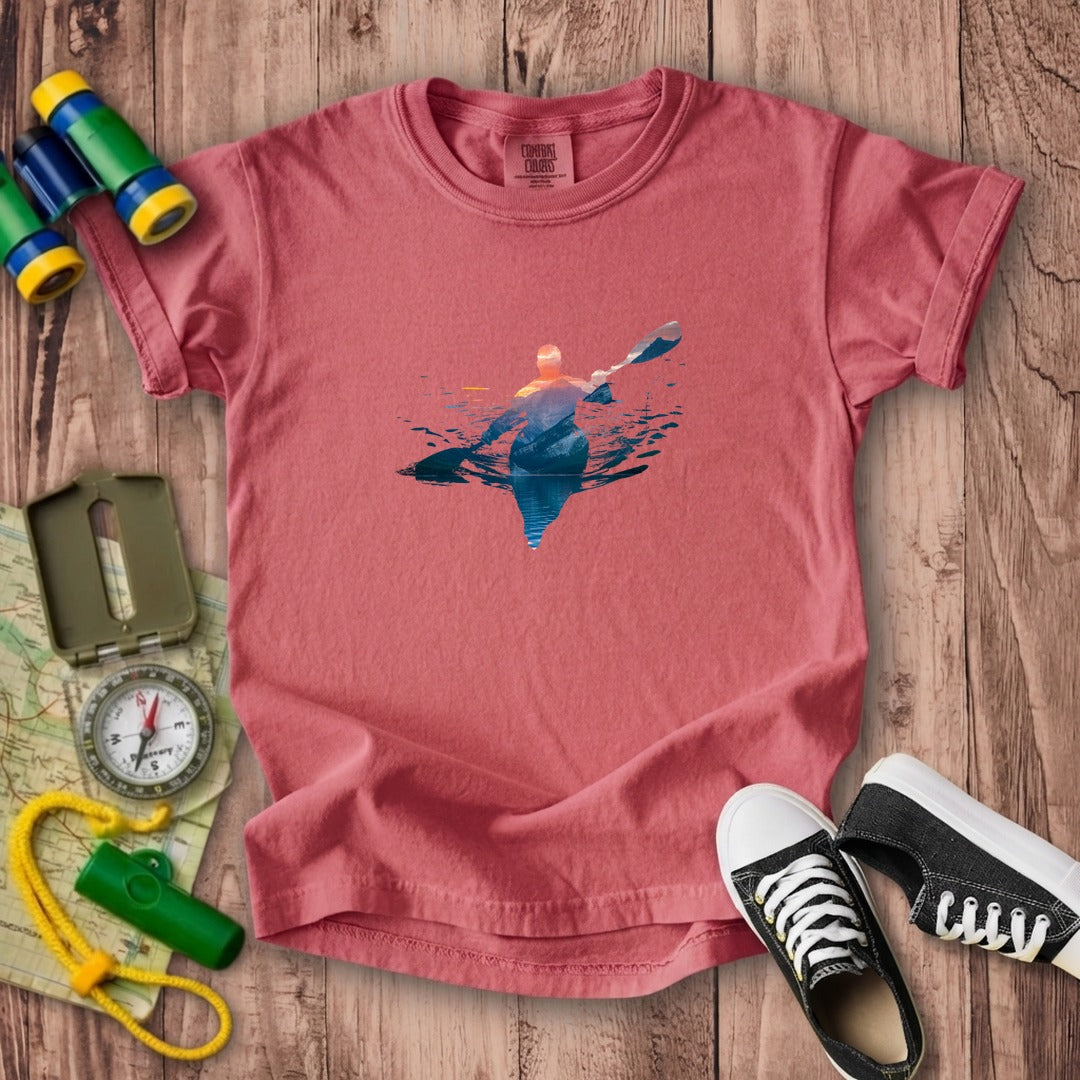 Kayak Mountain Silhouette Kids Cotton T-Shirt