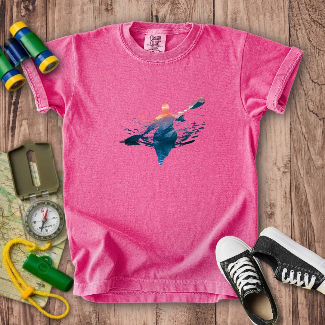 Kayak Mountain Silhouette Kids Cotton T-Shirt