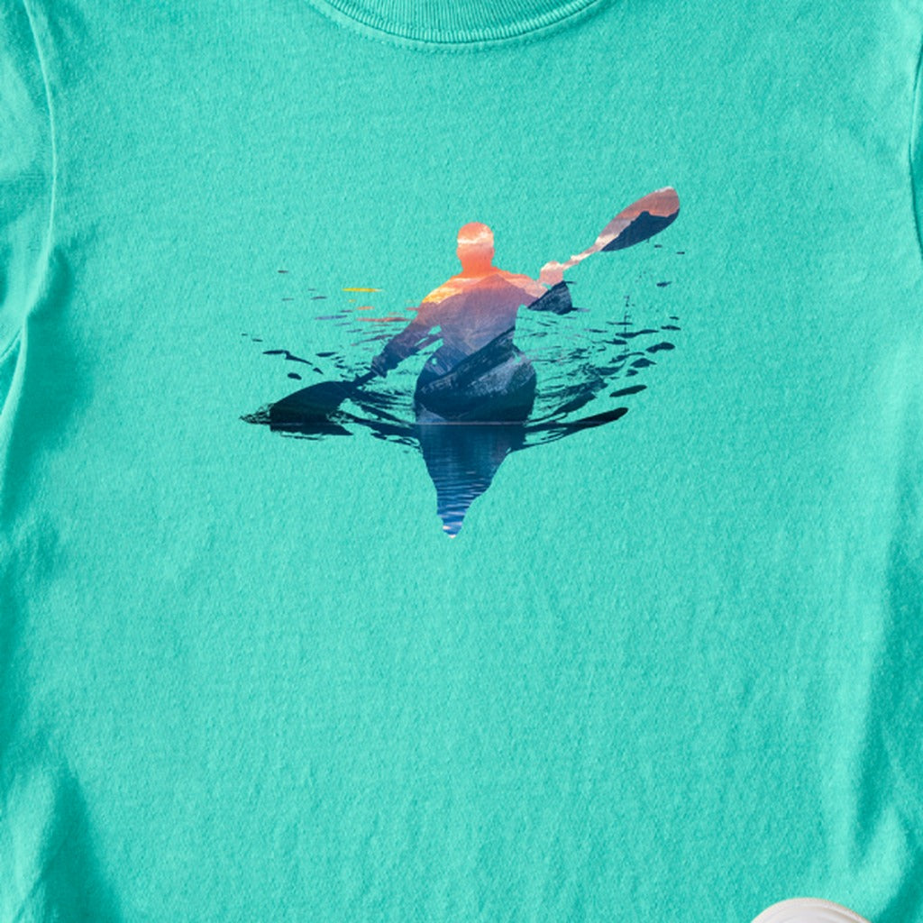Kayak Mountain Silhouette Kids Cotton T-Shirt
