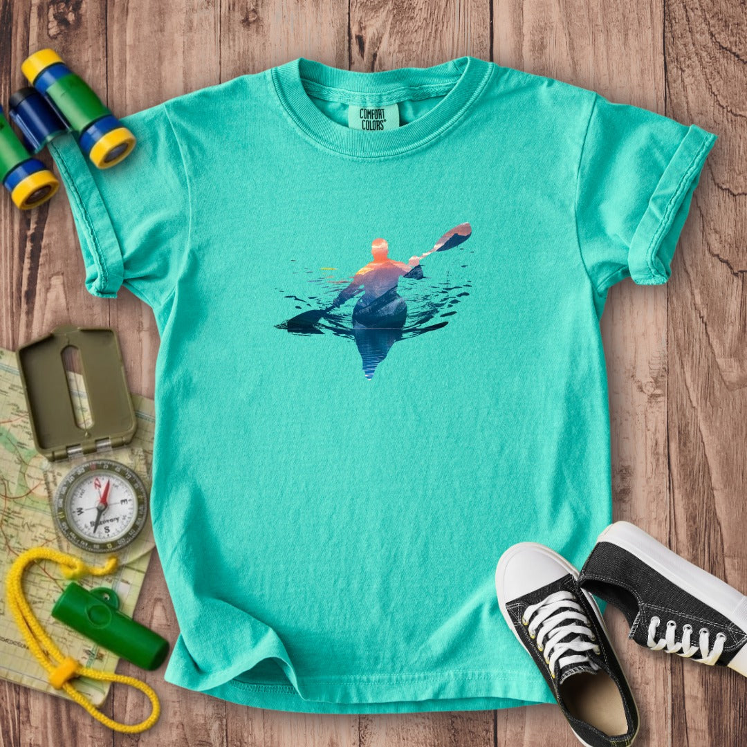 Kayak Mountain Silhouette Kids Cotton T-Shirt